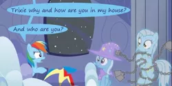 Size: 600x300 | Tagged: safe, artist:evil-dec0y, derpibooru import, rainbow dash, trixie, oc, oc:ghost, ghost, pony, unicorn, comic:trixie vs., a christmas carol, bed, comic, cropped, female, hat, mare, window