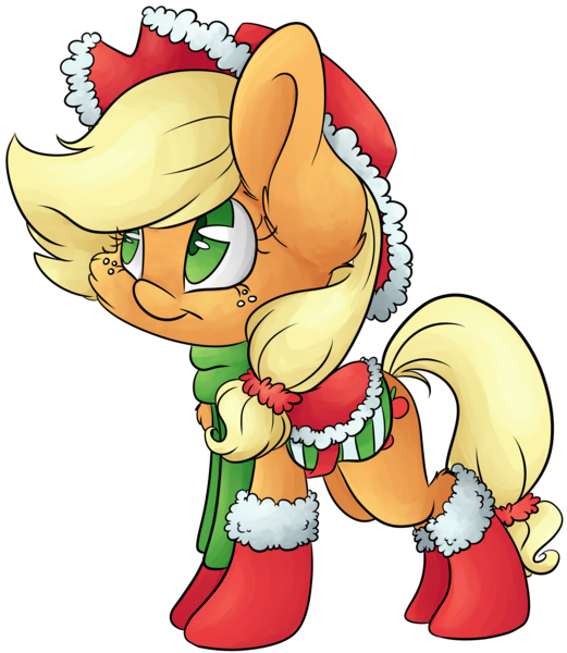 Size: 5248x6048 | Tagged: absurd resolution, applejack, artist:cutepencilcase, boots, christmas, clothes, cowboy hat, cute, derpibooru import, freckles, hat, jackabetes, saddle, safe, scarf, smiling, solo, stetson, tack