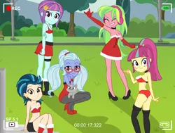 Size: 1794x1355 | Tagged: suggestive, artist:charliexe, derpibooru import, edit, indigo zap, lemon zest, sour sweet, sugarcoat, sunny flare, cat, equestria girls, friendship games, armpits, boots, bra, breasts, camera shot, christmas, christmas stocking, cleavage, clothes, corset, costume, crystal prep shadowbolts, cute, devil horn (gesture), dress, faic, female, glasses, headphones, high heels, leggings, legs, lingerie edit, looking at you, miniskirt, panties, pantyhose, pigtails, pleated skirt, ponytail, santa costume, shadow five, shoes, show accurate, skirt, smiling, smirk, socks, thigh highs, thighs, twintails, underwear