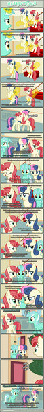 Size: 1062x9747 | Tagged: safe, artist:tritebristle, derpibooru import, bon bon, lyra heartstrings, sweetie drops, oc, oc:adamant charm, pony, unicorn, comic:heartstrings, absurd resolution, blushing, comic, couch, dialogue, eye contact, floppy ears, frown, glare, holding a pony, hug, levitation, looking at each other, magic, magic hands, open mouth, raised eyebrow, smiling, telekinesis, wide eyes