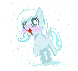 Size: 874x802 | Tagged: safe, artist:phoenixperegrine, derpibooru import, oc, oc:snowdrop, unofficial characters only, pegasus, pony, cute, ocbetes, raised hoof, snow, snowbetes, snowfall, solo