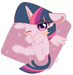 Size: 1011x1041 | Tagged: safe, artist:sion, derpibooru import, twilight sparkle, twilight sparkle (alicorn), alicorn, pony, :p, chibi, cute, floppy ears, looking at you, one eye closed, silly, silly pony, solo, tongue out, twiabetes, wink