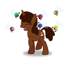 Size: 1251x1101 | Tagged: safe, artist:firefall-mlp, derpibooru import, oc, oc:nutella sweet, unofficial characters only, food pony, original species, parasprite, unicorn, eyes closed, female, food, licking, mare, screaming, simple background, tongue out, transparent background