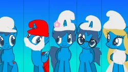 Size: 1366x768 | Tagged: safe, artist:mixelfangirl100, derpibooru import, ponified, alicorn, earth pony, pony, unicorn, base used, brainy smurf, hefty smurf, papa smurf, smurfette, smurfs, smurfs: the lost village (movie), the smurfs, vanity smurf