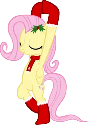 Size: 1128x1570 | Tagged: safe, artist:ironm17, derpibooru import, edit, fluttershy, pony, bipedal, christmas, clothes, eyes closed, fluttertree, holly, pose, scarf, simple background, socks, solo, transparent background, tree pose, vector, yoga