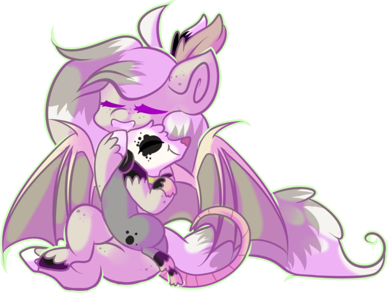 Size: 1024x774 | Tagged: safe, derpibooru import, oc, oc:ghost rose, unofficial characters only, bat pony, opossum, pony, feather, pet, pet oc