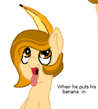 Size: 198x222 | Tagged: suggestive, artist:lockheart, derpibooru import, oc, oc:bananna split, unofficial characters only, pony, banana, food, looking up, open mouth, picture for breezies, solo, tongue out