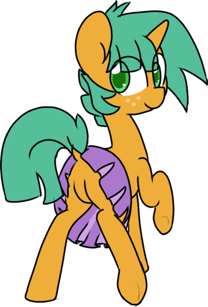 Size: 515x762 | Tagged: questionable, artist:lockheart, derpibooru import, snails, pony, unicorn, clothes, crossdressing, dock, featureless crotch, freckles, from behind, glitter shell, looking back, plot, simple background, skirt, skirt lift, solo, transparent background