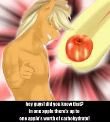 Size: 1000x1100 | Tagged: anthro, apple, apple bloom, applejack, artist:wookylee, captain obvious, derpibooru import, food, parody, safe, text