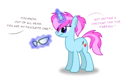 Size: 1590x1020 | Tagged: safe, artist:firefall-mlp, derpibooru import, oc, oc:gemstone, unofficial characters only, pony, unicorn, female, glasses, magic, mare, offscreen character, simple background, solo, transparent background
