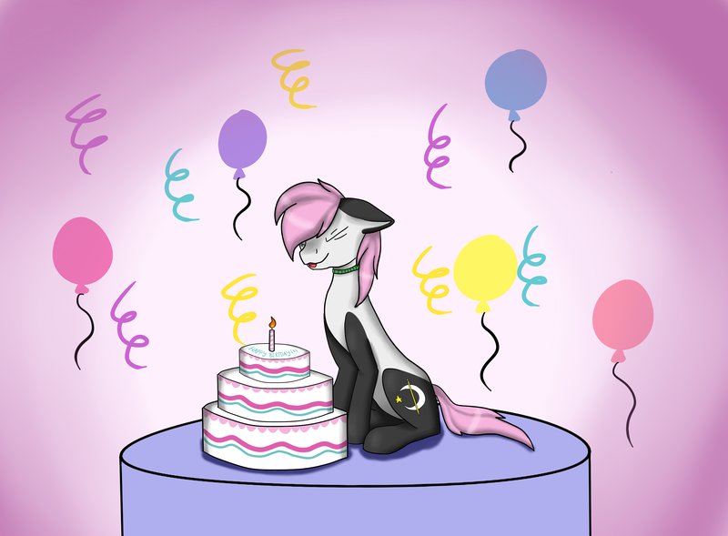 Size: 2907x2142 | Tagged: safe, artist:mintywaffle, derpibooru import, oc, oc:sleepy panda, unofficial characters only, panda pony, birthday cake, cake, food, solo