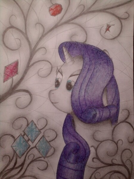 Size: 576x768 | Tagged: artist:ponystarpony, bust, derpibooru import, gem, portrait, rarity, safe, solo, traditional art