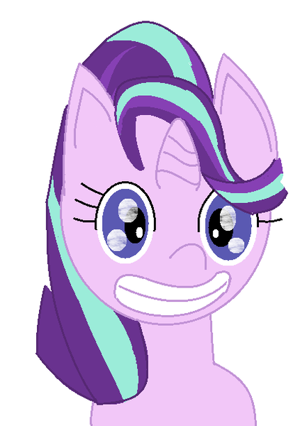 Size: 421x611 | Tagged: artist:violaconcert, bust, derpibooru import, grin, looking at you, portrait, safe, simple background, smiling, solo, starlight glimmer, teeth, white background
