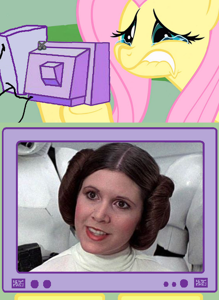 Size: 563x771 | Tagged: carrie fisher, crying, derpibooru import, exploitable meme, fluttercry, fluttershy, meme, obligatory pony, princess leia, rest in peace, sad, safe, star wars, tv meme