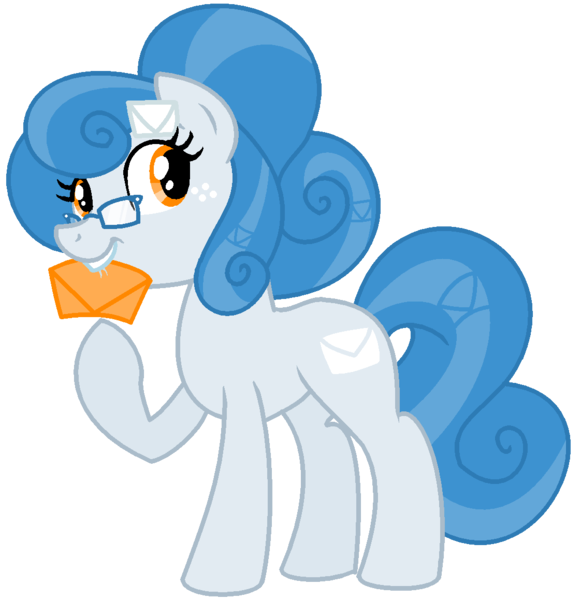 Size: 1122x1158 | Tagged: safe, artist:lannielona, derpibooru import, oc, oc:messages, ponified, unofficial characters only, earth pony, pony, derpibooru, derpibooru ponified, freckles, glasses, hair accessory, looking back, meta, mouth hold, ms paint, raised hoof, simple background, smiling, solo, transparent background