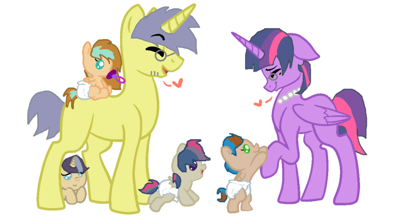 Size: 1312x732 | Tagged: safe, artist:diamondblingbling, derpibooru import, comet tail, twilight sparkle, twilight sparkle (alicorn), oc, alicorn, pegasus, pony, unicorn, baby, baby pony, cometlight, family, grandfather and grandchild, heart, male, missing cutie mark, offspring's offspring, older, shipping, simple background, straight, white background