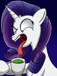 Size: 2480x3340 | Tagged: safe, artist:heartshielder1991, derpibooru import, rarity, beverage, cup, mouth hold, open mouth, solo, tongue out, yuck