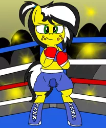 Size: 812x983 | Tagged: safe, artist:toyminator900, derpibooru import, oc, oc:uppercute, unofficial characters only, earth pony, pony, bipedal, boxing gloves, boxing ring, solo