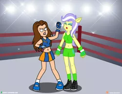 Size: 4000x3090 | Tagged: safe, artist:dieart77, derpibooru import, upper crust, equestria girls, american dad, belly button, boxing, commission, crossover, exeron fighters, exeron gloves, lisa silver, midriff, uppercut