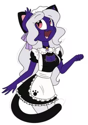 Size: 800x1136 | Tagged: safe, artist:sweetfilthyfun, derpibooru import, oc, oc:silver lining, unofficial characters only, anthro, bat pony, anthro oc, apron, bell, bell collar, boob window, bow, breasts, cat ears, cat tail, cleavage, clothes, collar, dress, female, maid, ribbon, socks, solo, stockings, white socks