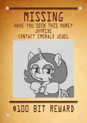 Size: 2480x3508 | Tagged: safe, artist:ficficponyfic, derpibooru import, edit, oc, oc:joyride, unofficial characters only, pony, unicorn, colt quest, clothes, ear piercing, eyeshadow, female, horn, makeup, mantle, mare, missing pony, piercing, poster, solo, text