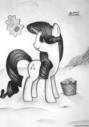 Size: 2000x2863 | Tagged: artist:ponystarpony, derpibooru import, gem, magic, monochrome, rarity, safe, solo, traditional art