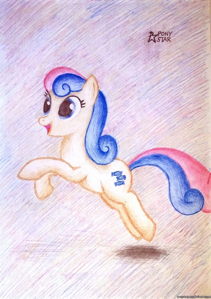 Size: 2000x2831 | Tagged: artist:ponystarpony, bon bon, derpibooru import, jumping, safe, solo, sweetie drops, traditional art