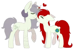 Size: 1700x1145 | Tagged: safe, artist:adostume, derpibooru import, oc, oc:delia, oc:primavera, unofficial characters only, earth pony, pony, unicorn, female, floppy ears, lesbian, mistletoe, oc x oc, shipping, simple background, size difference, transparent background