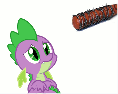 Size: 416x330 | Tagged: abuse, baseball bat, derpibooru import, imminent spikeabuse, lucille, semi-grimdark, solo, spike, spikeabuse, the walking dead