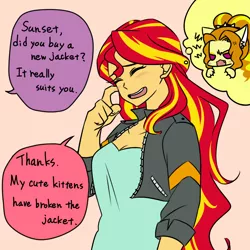 Size: 1000x1000 | Tagged: safe, artist:raika0306, derpibooru import, adagio dazzle, sunset shimmer, equestria girls, clothes, dialogue, engrish, eyes closed, implied lesbian, implied sunsagio, implied twilight sparkle, open mouth, shipping, speech bubble, sunsagio