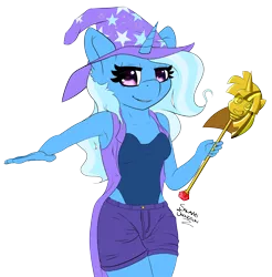 Size: 2321x2357 | Tagged: anthro, armpits, artist:salamishowdown, clothes, derpibooru import, leotard, safe, scepter, shorts, simple background, solo, transparent background, trixie, twilight scepter