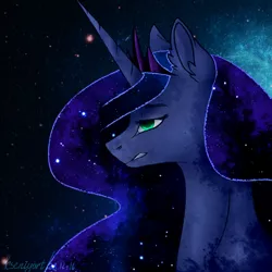 Size: 700x700 | Tagged: safe, artist:kseniyart, derpibooru import, princess luna, frown, solo, stars