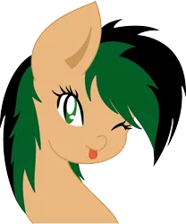 Size: 719x863 | Tagged: safe, artist:melting-base, derpibooru import, oc, oc:ignic rhythm, unofficial characters only, bat pony, pony, female, long neck, looking at you, one eye closed, simple background, solo, tongue out, wink