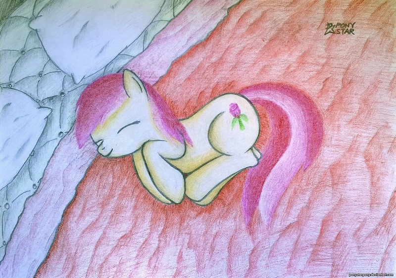 Size: 2847x2000 | Tagged: artist:ponystarpony, bed, derpibooru import, pillow, roseluck, safe, sleeping, solo, traditional art