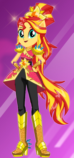 Size: 252x535 | Tagged: safe, artist:unicornsmile, derpibooru import, sunset shimmer, equestria girls, legend of everfree, boots, box art, clothes, crystal guardian, high heel boots, looking at you, open mouth, pants, ponied up, solo, starsue, super ponied up