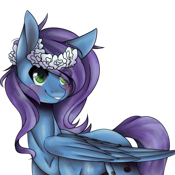 Size: 2000x2000 | Tagged: safe, artist:crimsonnight888, derpibooru import, oc, oc:liquid harmony, unofficial characters only, pegasus, pony, blushing, floral head wreath, flower, grin, simple background, smiling, solo, transparent background