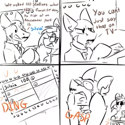 Size: 3100x3100 | Tagged: artist:ralek, comic, derpibooru import, dialogue, family feud, family fortunes, gasp, monochrome, oc, oc:sapphire sights, open mouth, ponified, sketch, smiling, steve harvey, suggestive, text, zebra