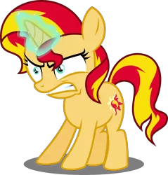 Size: 4000x4184 | Tagged: safe, artist:orin331, derpibooru import, sunset shimmer, pony, equestria girls, absurd resolution, angry, cute, filly, filly sunset shimmer, glowing horn, madorable, magic, shimmerbetes, simple background, solo, transparent background, vector, younger
