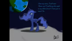 Size: 1136x640 | Tagged: safe, artist:officiallunardj, derpibooru import, princess luna, banishment, earth, moon, solo