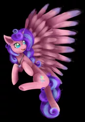 Size: 1160x1671 | Tagged: safe, artist:stardustlily03, derpibooru import, oc, oc:lollipop twirl, unofficial characters only, alicorn, pony, black background, female, mare, simple background, solo, spread wings