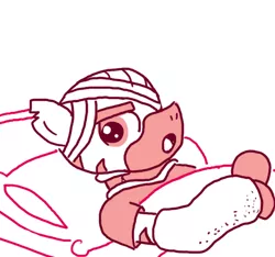 Size: 640x600 | Tagged: safe, artist:ficficponyfic, derpibooru import, oc, unofficial characters only, zebra, colt quest, adult, bandage, cast, gurney, hospital, injured, male, monochrome, pillow, solo, stallion, story included, upset