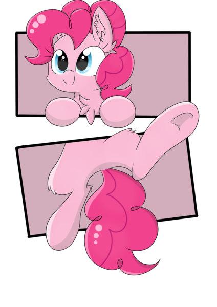 Size: 2480x3507 | Tagged: safe, artist:meowmavi, derpibooru import, pinkie pie, earth pony, pony, chest fluff, clinging, ear fluff, fourth wall, hanging, panel play, simple background, solo, transparent background