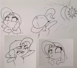 Size: 1280x1119 | Tagged: artist:captainpudgemuffin, backwards ballcap, baseball cap, cap, derpibooru import, dock, eyes closed, flexing, floppy ears, hat, looking at you, monochrome, open mouth, pinkie pie, plot, praise the sun, princess celestia, rapper pie, sketch, sketch dump, suggestive