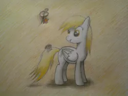 Size: 1000x750 | Tagged: safe, artist:ponystarpony, derpibooru import, derpy hooves, pegasus, pony, female, food, mare, muffin, solo, traditional art