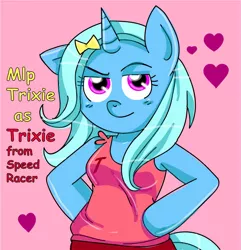 Size: 1973x2048 | Tagged: anthro, arm hooves, artist:pinkamena-chan, crossover, derpibooru import, heart, safe, solo, speed racer, trixie