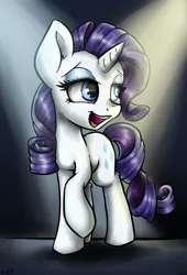 Size: 2078x3064 | Tagged: safe, artist:gaelledragons, derpibooru import, rarity, pony, unicorn, open mouth, raised hoof, solo, spotlight