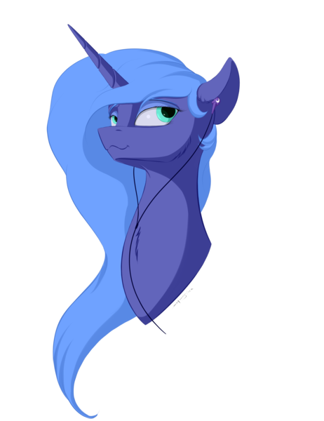 Size: 2500x3250 | Tagged: safe, artist:skitsniga, derpibooru import, princess luna, :3, earbuds, s1 luna, simple background, smirk, solo, transparent background