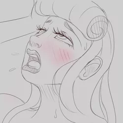 Size: 1280x1280 | Tagged: ahegao, ahego meme, artist:askamberfawn, blushing, bust, derpibooru import, female, human, humanized, lewd, monochrome, not porn, oc, oc:ginger spice, open mouth, sketch, solo, solo female, suggestive, unofficial characters only