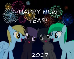 Size: 1024x814 | Tagged: 2017, artist:derpyarthd, derpibooru import, happy new year, happy new year 2017, oc, oc:darkbedrock, oc:darkobsidian, oc:feliciana, oc:krystaldash, safe, unofficial characters only