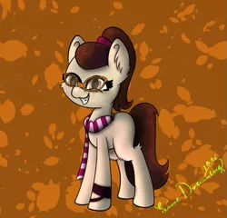 Size: 605x580 | Tagged: safe, artist:limedreaming, derpibooru import, oc, oc:cloud drawings, unofficial characters only, earth pony, pony, clothes, female, glasses, mare, scarf, solo